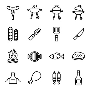 16 Line Style Barbecue Icons
