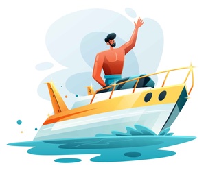 Man Sailing a Speed Boat Illustration
