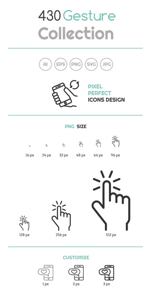 430 icônes vectorielles de gestes à la main
