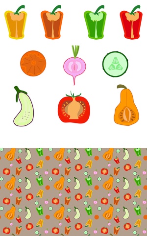 Patrón de verduras y 10 íconos