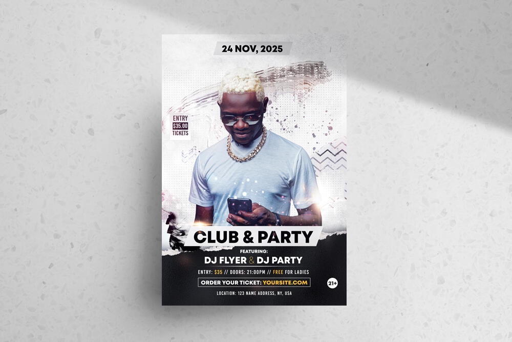 Bright Glitter White Club Party Flyer Template