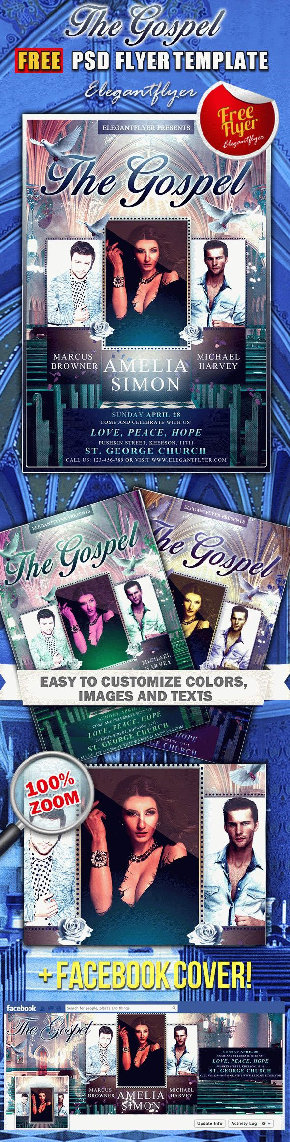 Modèle créatif Religious Gospel Fashion Flyer avec une couverture Facebook
