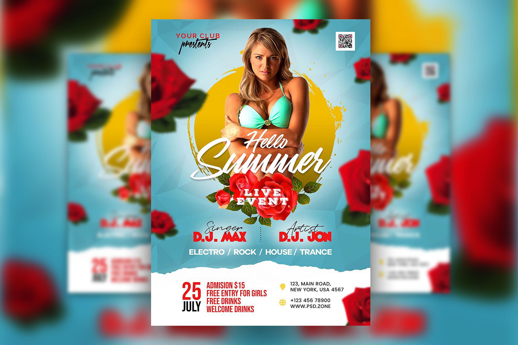 Floral Blue Summer Special Event Party Flyer Vorlage