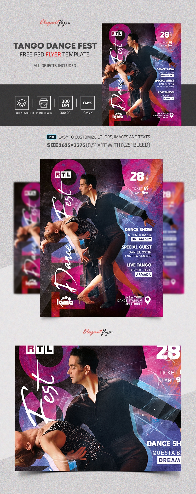 Plantilla de volante de evento de baile de tango futurista