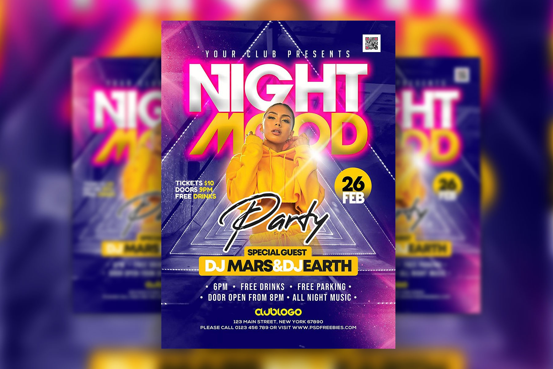 Geometric Glitter Night Music Party Flyer Template