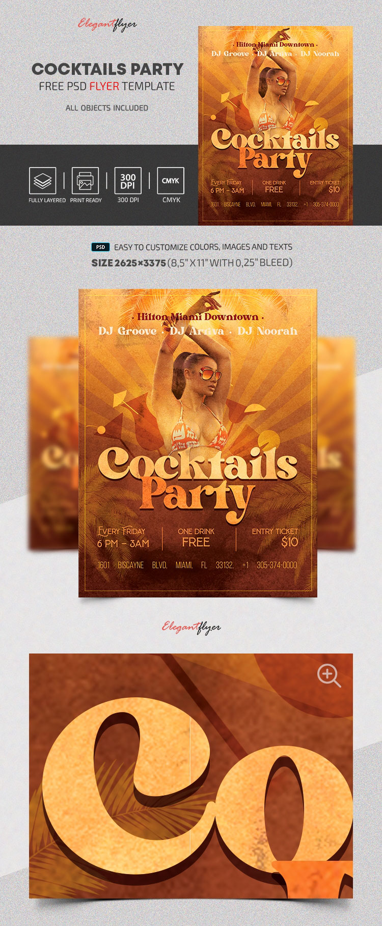 Goldene und attraktive Cocktail -Party -Flyer -Vorlage