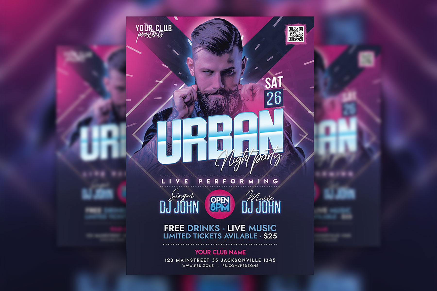 Gradient Neon Urban Night Club Party Flyer -Vorlage