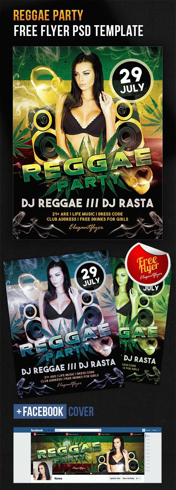 Hip Hop Smoky Reggae Party Flyer Template with a Facebook Cover