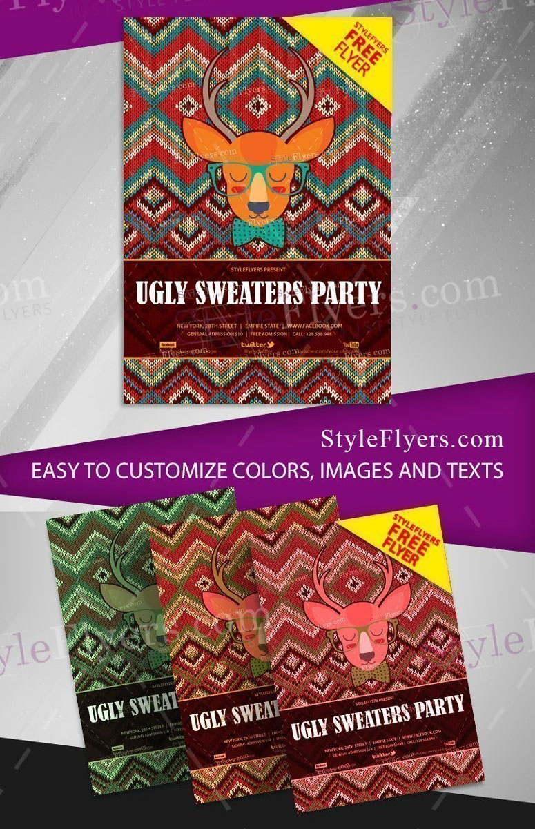 Hippie Retro Ugly Christmas Swaters Party Partemplate Flyer