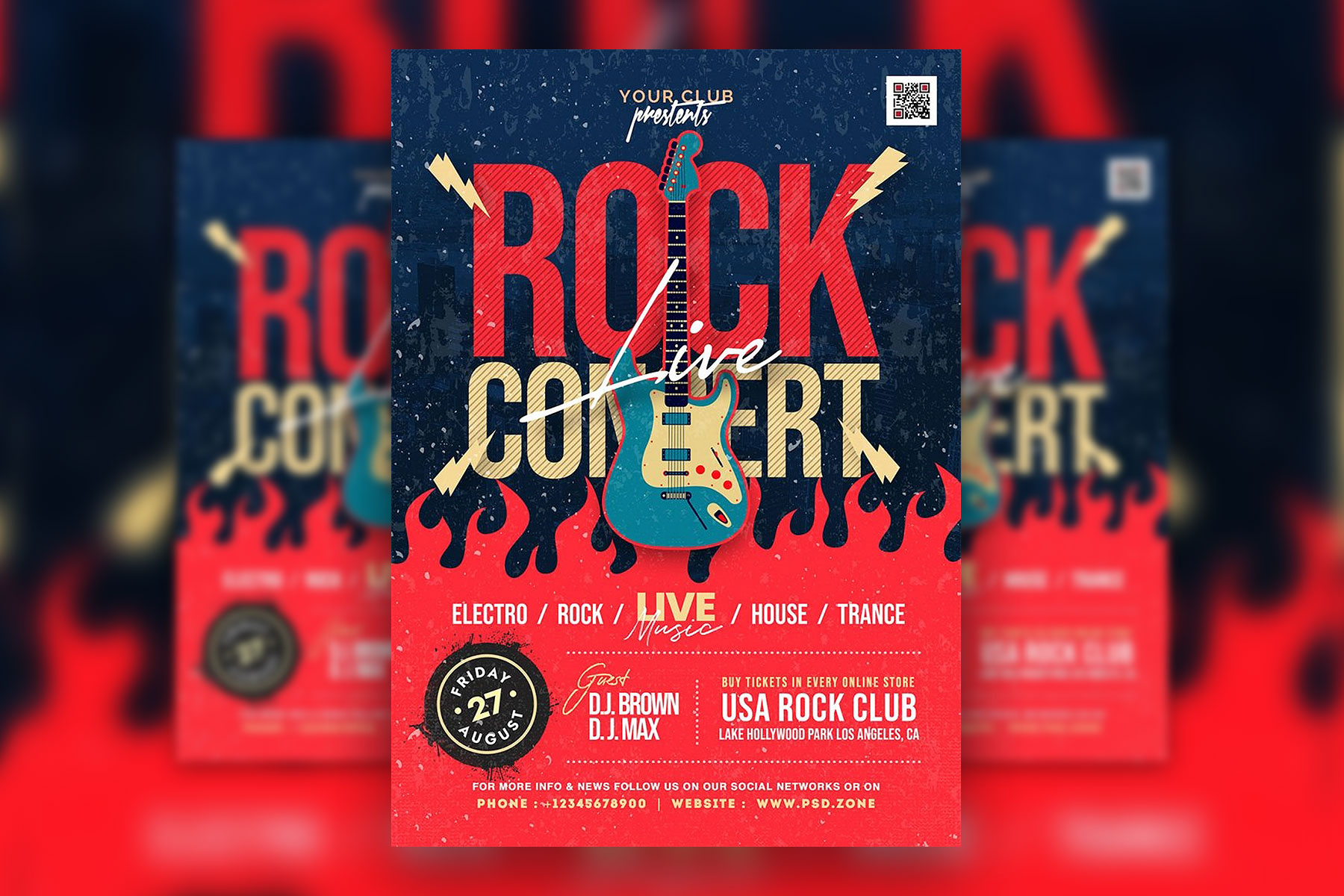 Иллюстрированный шаблон Flyer Concert Event Rock Rock