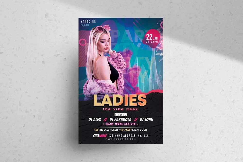 Modern Bright Ladies Night Party Flyer Template