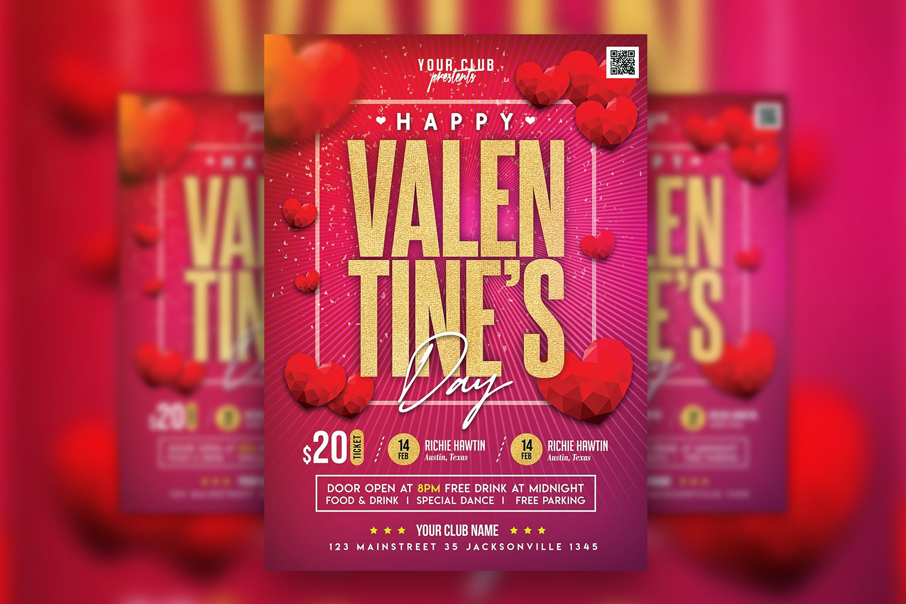 Modern Glass Heart Valentine’s Day Party Flyer Flyer Flyer Flyer