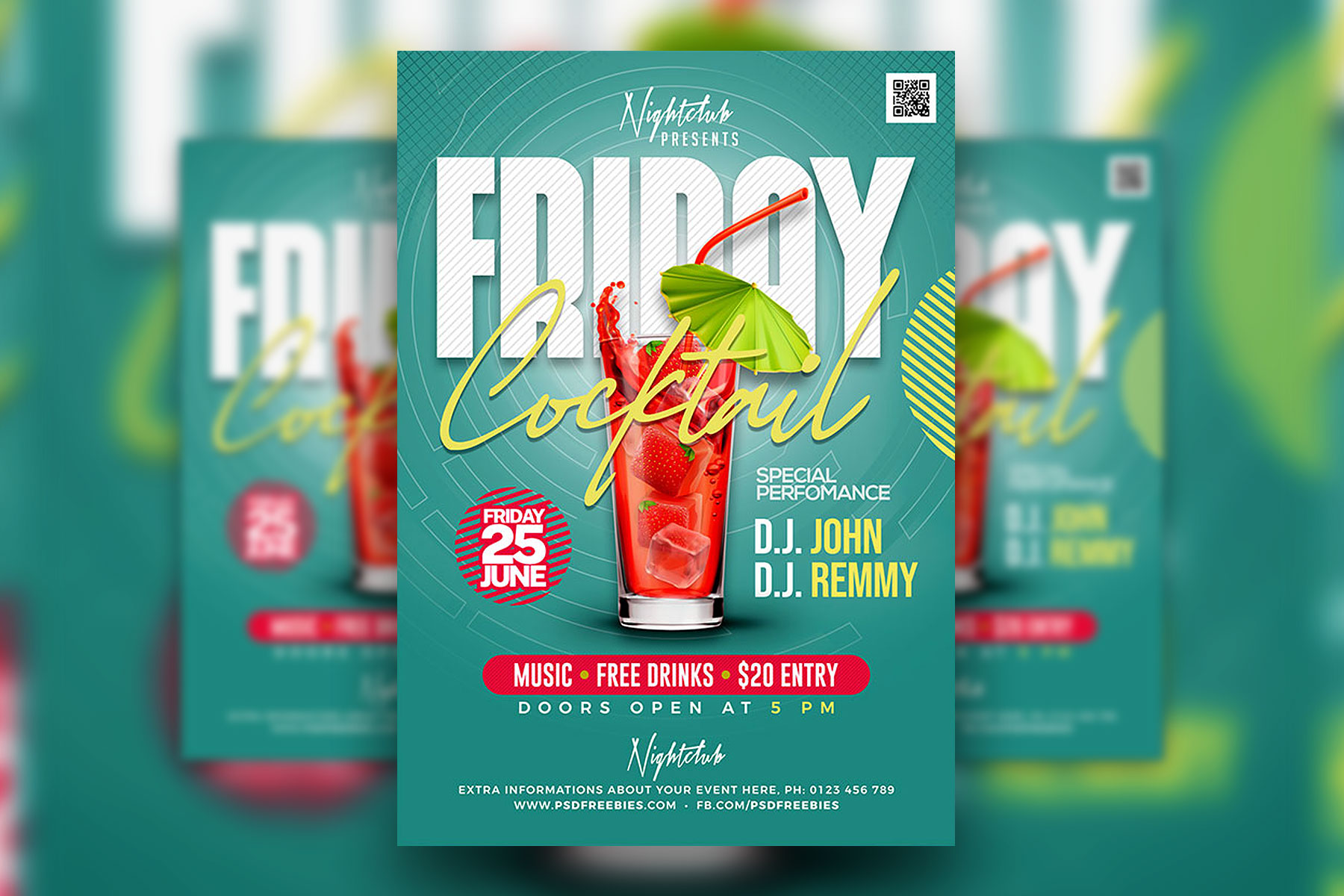 Modern Illustrative Cocktail Party Flyer Template