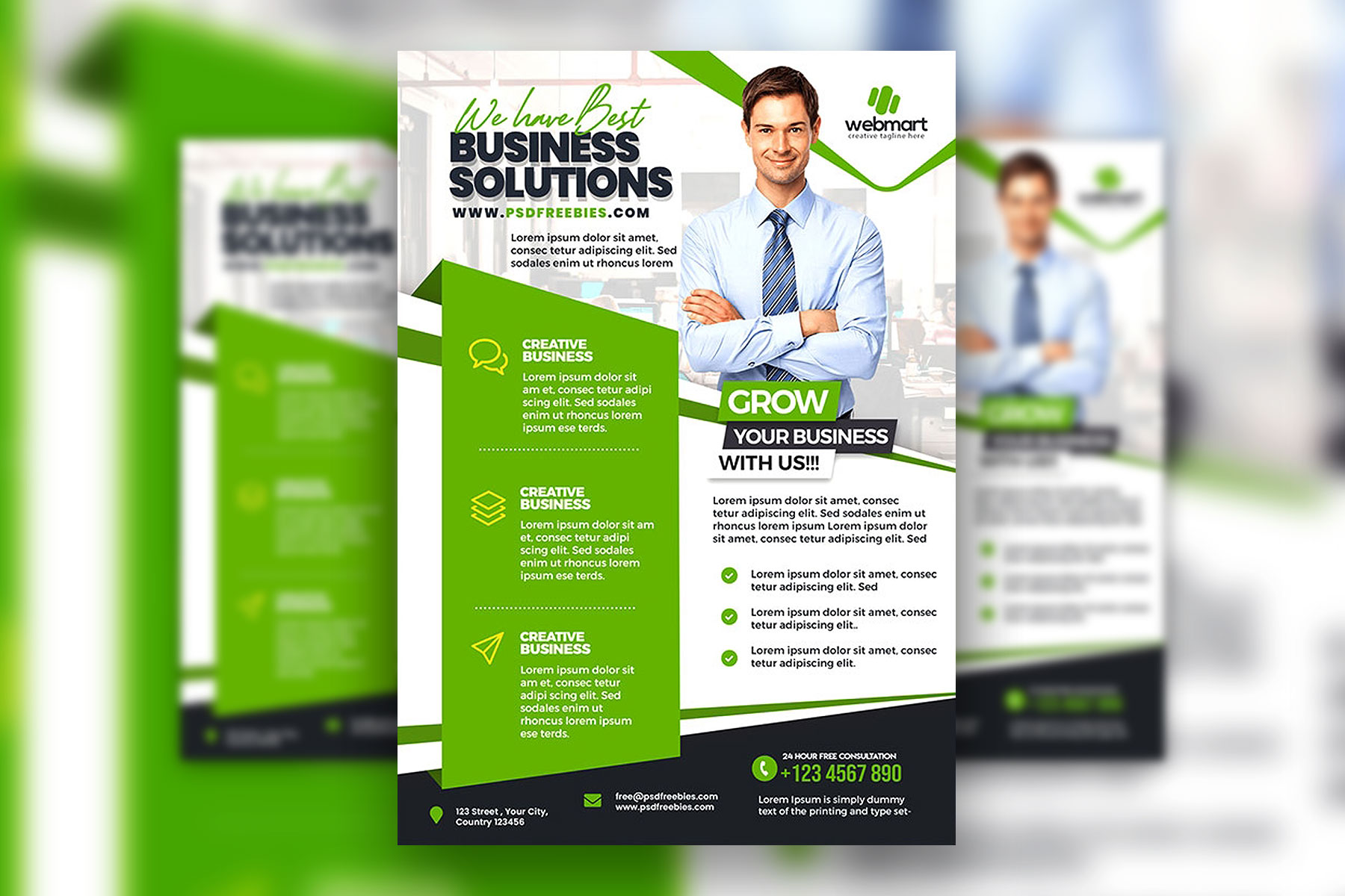 Neat Infographic White and Green Digital Business Marketing Flyer Template
