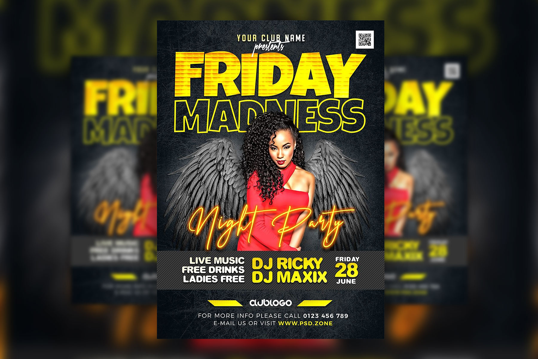Neon Black Nightclub Friday Party Flyer Plantilla