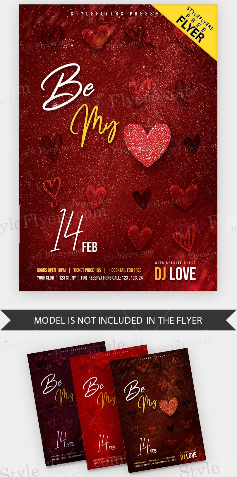 Rote glitzernde Valentinstags -Party -Flyer -Vorlage