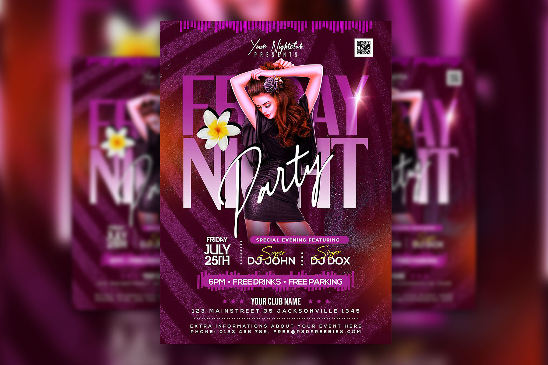 Stripe Glitter Nightclub Party Flyer Template and Social Media Post