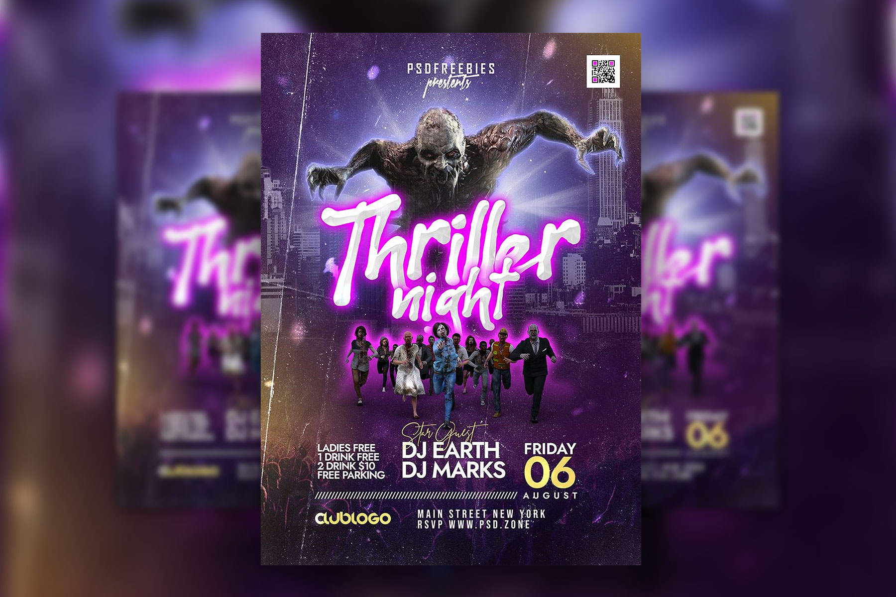 Винтажный городской триллер Halloween Party Flyer Шаблон