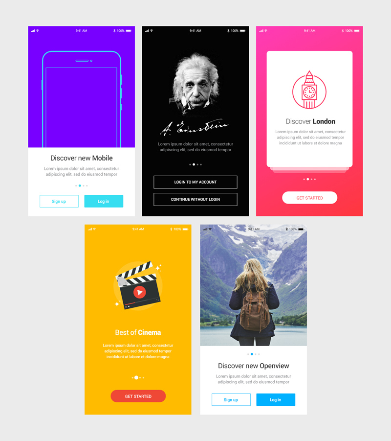 5 pantallas de tutoriales en Adobe XD