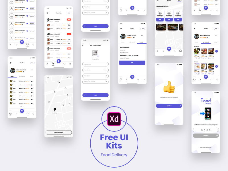 Kit d'interface utilisateur de livraison de nourriture pour Adobe XD