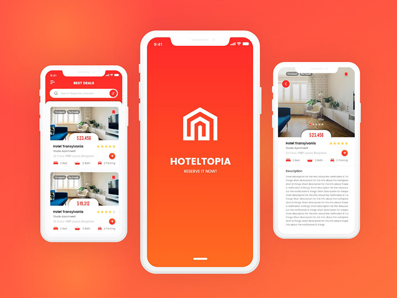 Hotel App UI Design made with Adobe XD