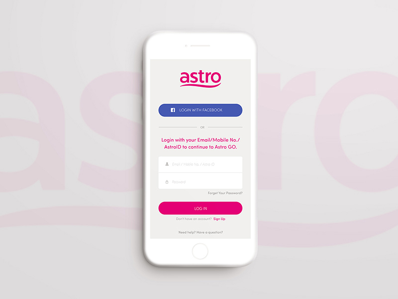 La nueva pantalla de inicio de sesión de Astro Go