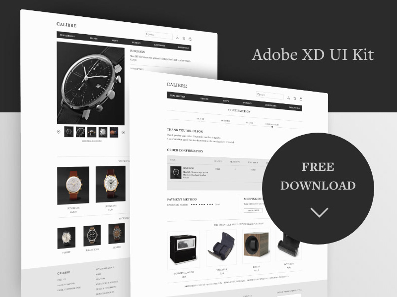 Black & White UI Kit для Adobe XD от Girish Masand