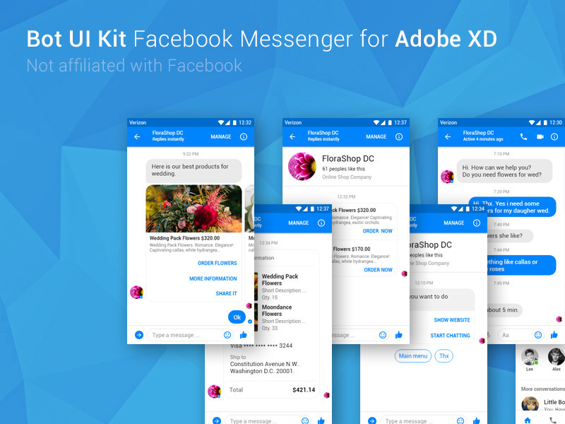 Facebook Messenger Bot UI Kit For Adobe XD