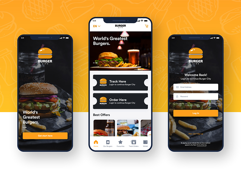 Burger Company App Kit - kostenloser XD