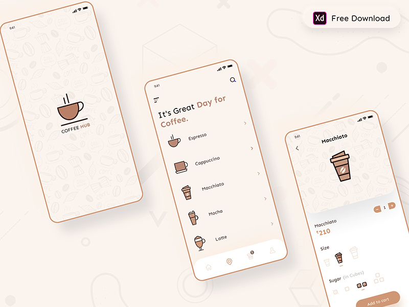 Приложение Coffee Shop дизайн пользовательского интерфейса