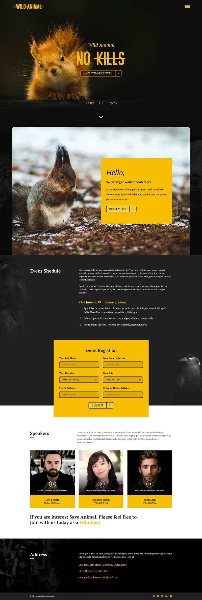 Wildtiere - Konferenz -Landing -Seite für Adobe XD