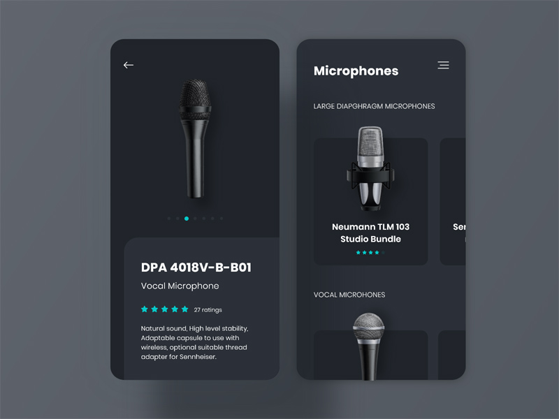 Microfone Shop App UI