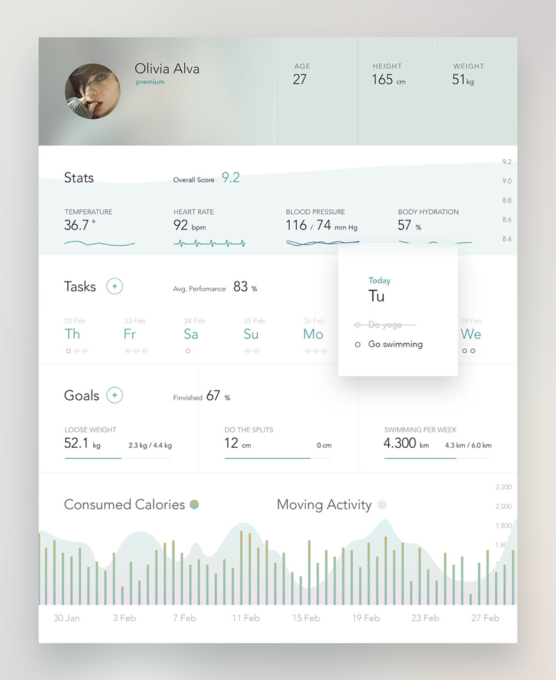 Health -Statistiken Dashboard für Adobe XD