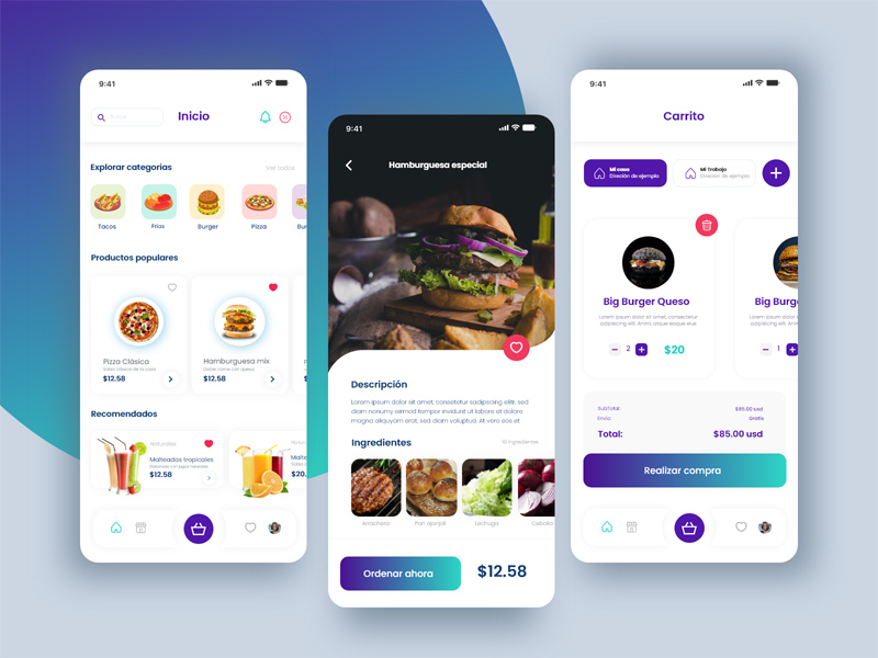 Lebensmittellieferungs -App -Design