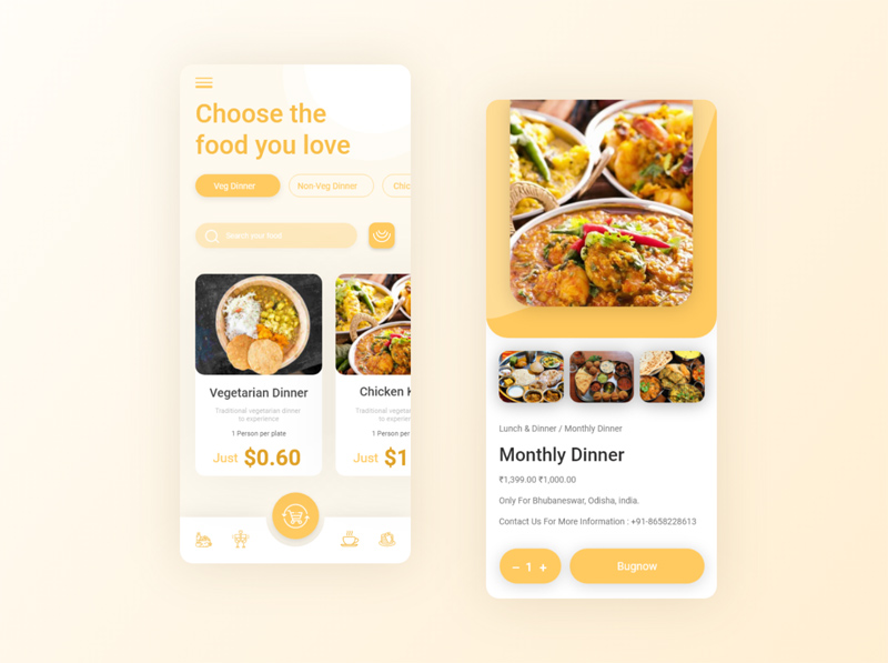 食べ物と料理のアプリのデザイン