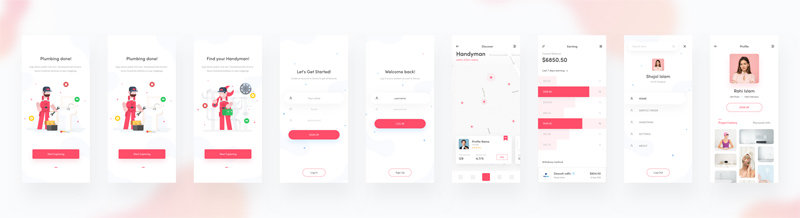 Handwerker App UI Kit für Adobe XD