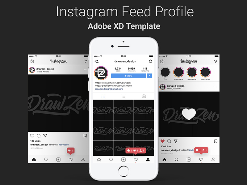 Profil de flux Instagram pour Adobe XD