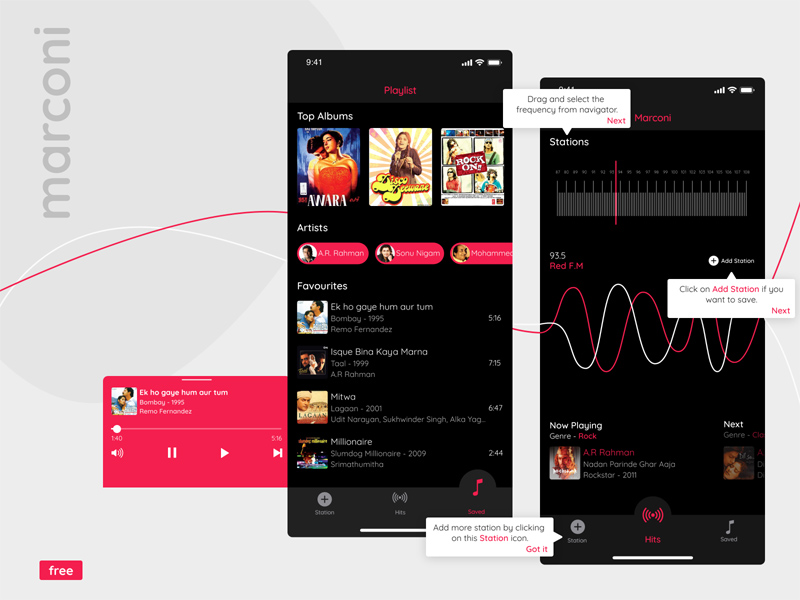 Radio -App -Benutzeroberfläche mit 80ern Thema