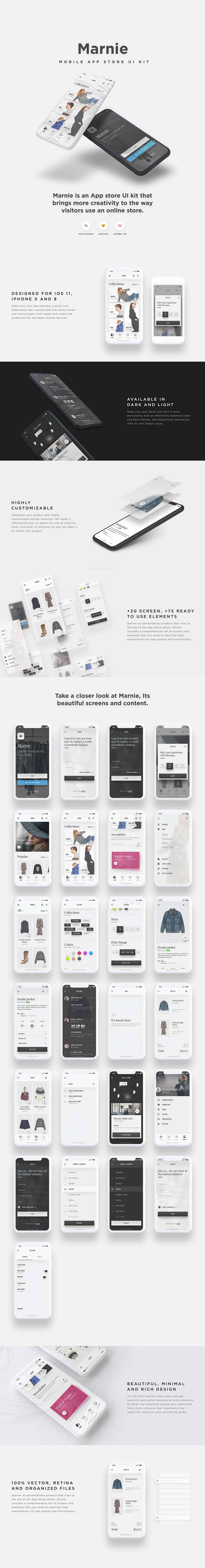 Marnie - E -Commerce Mobile App UI Kit - Adobe XD UI Kit Beispiel