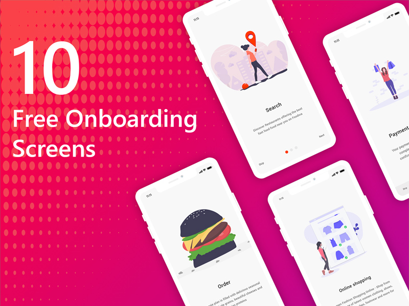 10 Mobile Onboarding -Bildschirme für Adobe XD