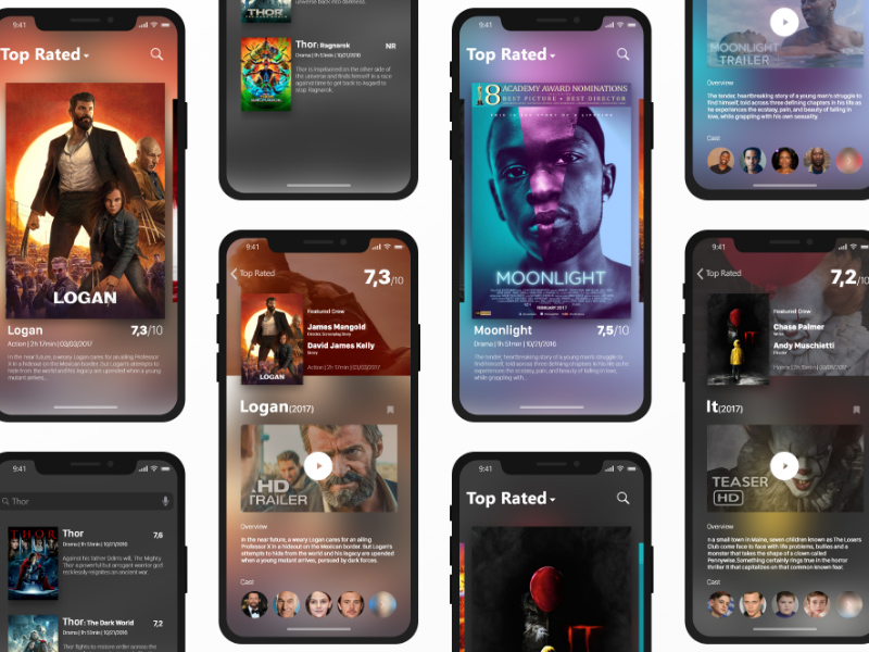 Application mobile de base de données de films fabriquée avec Adobe XD