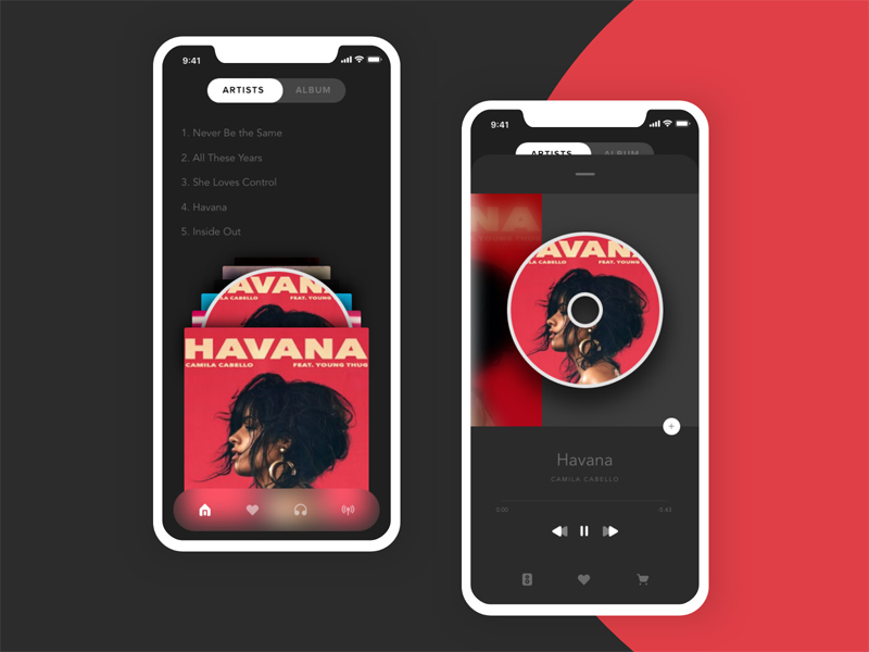 Concept d'interface utilisateur de l'application de lecteur de musique