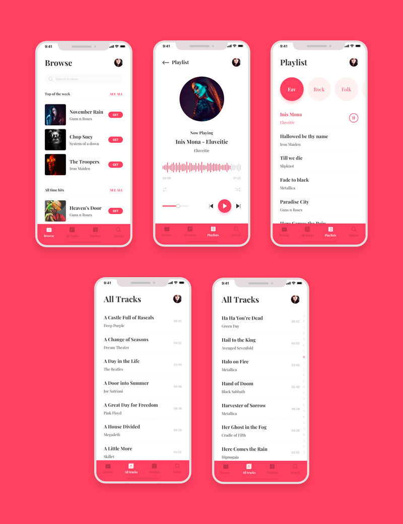 Musik Player App UI Kit für XD und Sketch