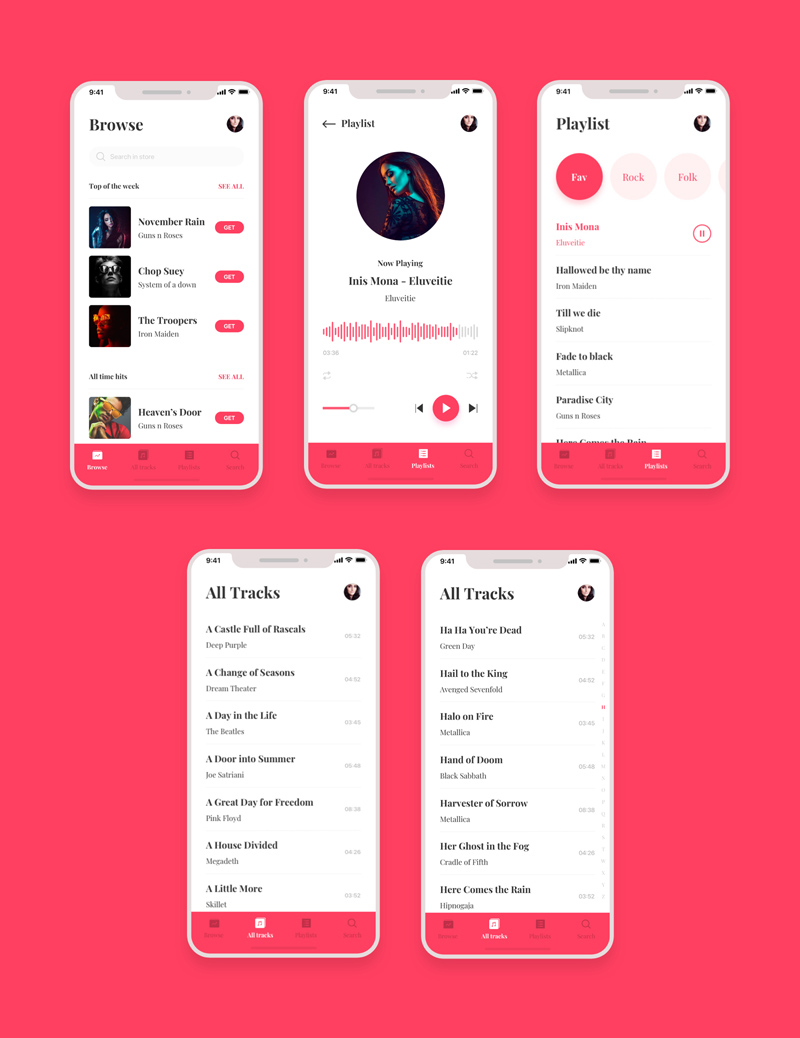 Music Player App ui Kit для XD и Sketch