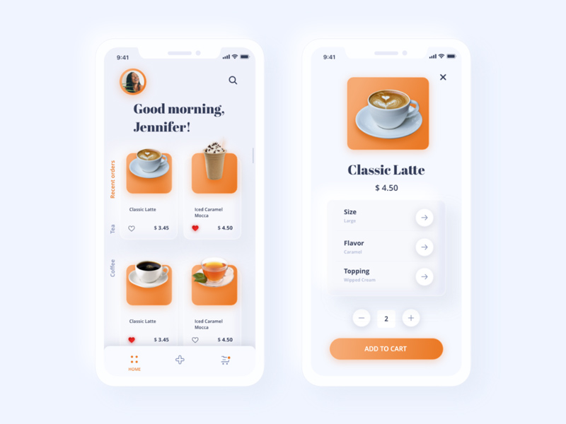 Coffee & Drinks Neumorphic App UI