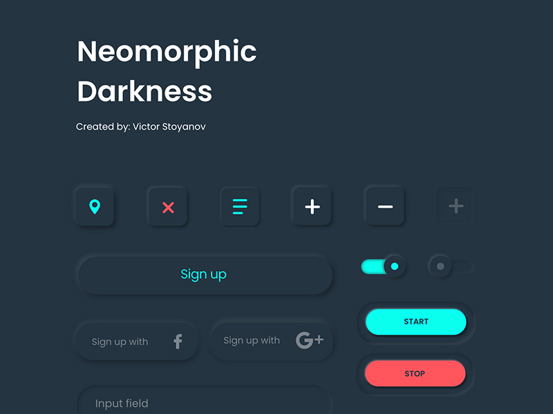 Neumorphic Dark UI Elements made with Adobe XD