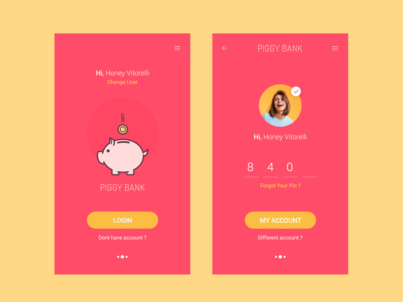 Piggy Bank App made with Adobe XD
