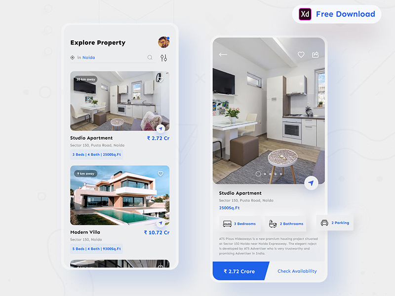 UI de l'application mobile immobilier
