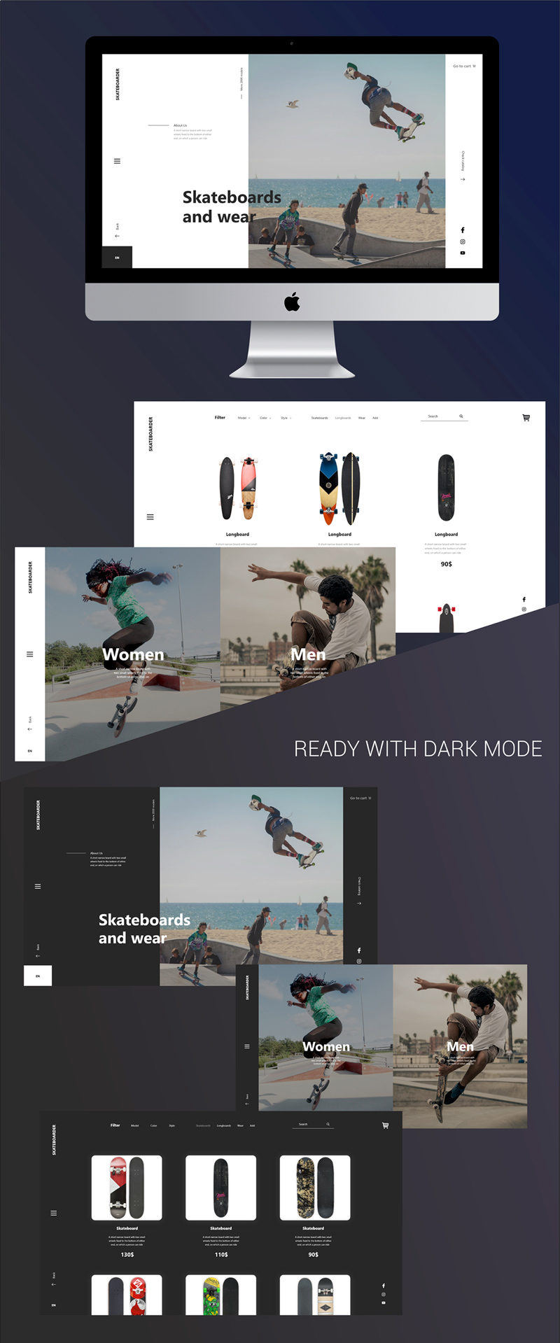 Skateboarder - бесплатный набор для пользовательского интерфейса Adobe XD