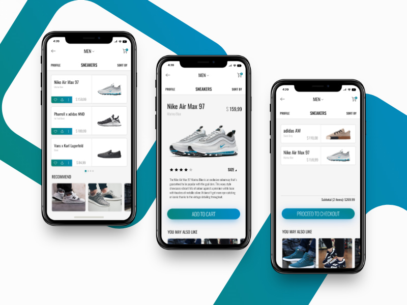 Aplicación móvil de comercio electrónico de zapatillas-Adobe XD Freebie